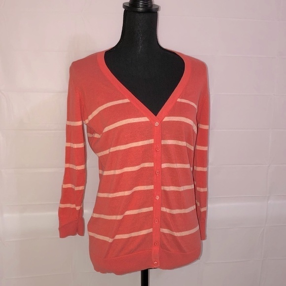 The Limited Stripe Cardigan Orange & cream Size L - Picture 1 of 6